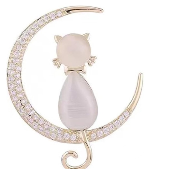 Jewelry - Elegant Gold and Silver Cat Moon Cat Lover Brooch